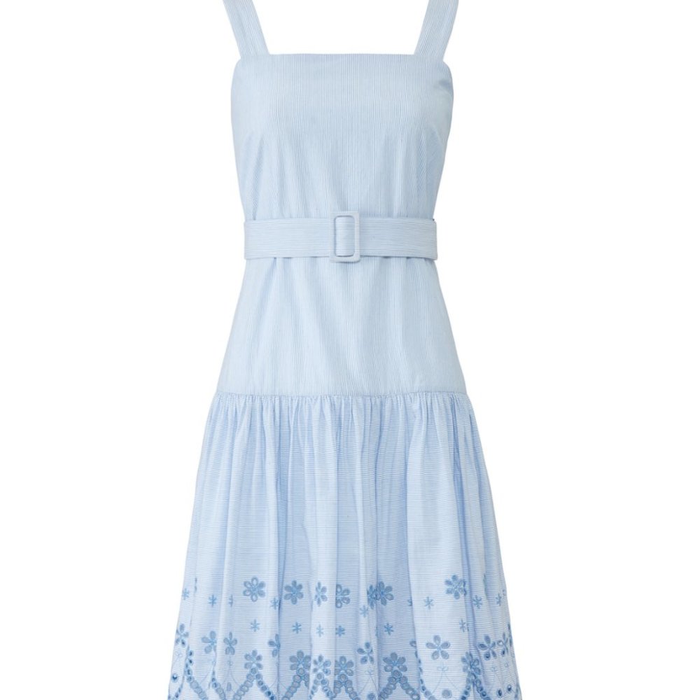 Draper James Blue embroidered belted midi dress